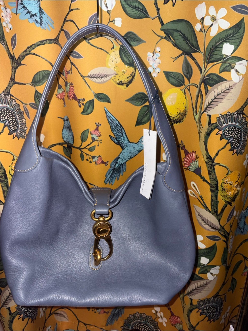 New Dooney and Bourke Florentine Steel Blue Logo Lock Hobo Purse